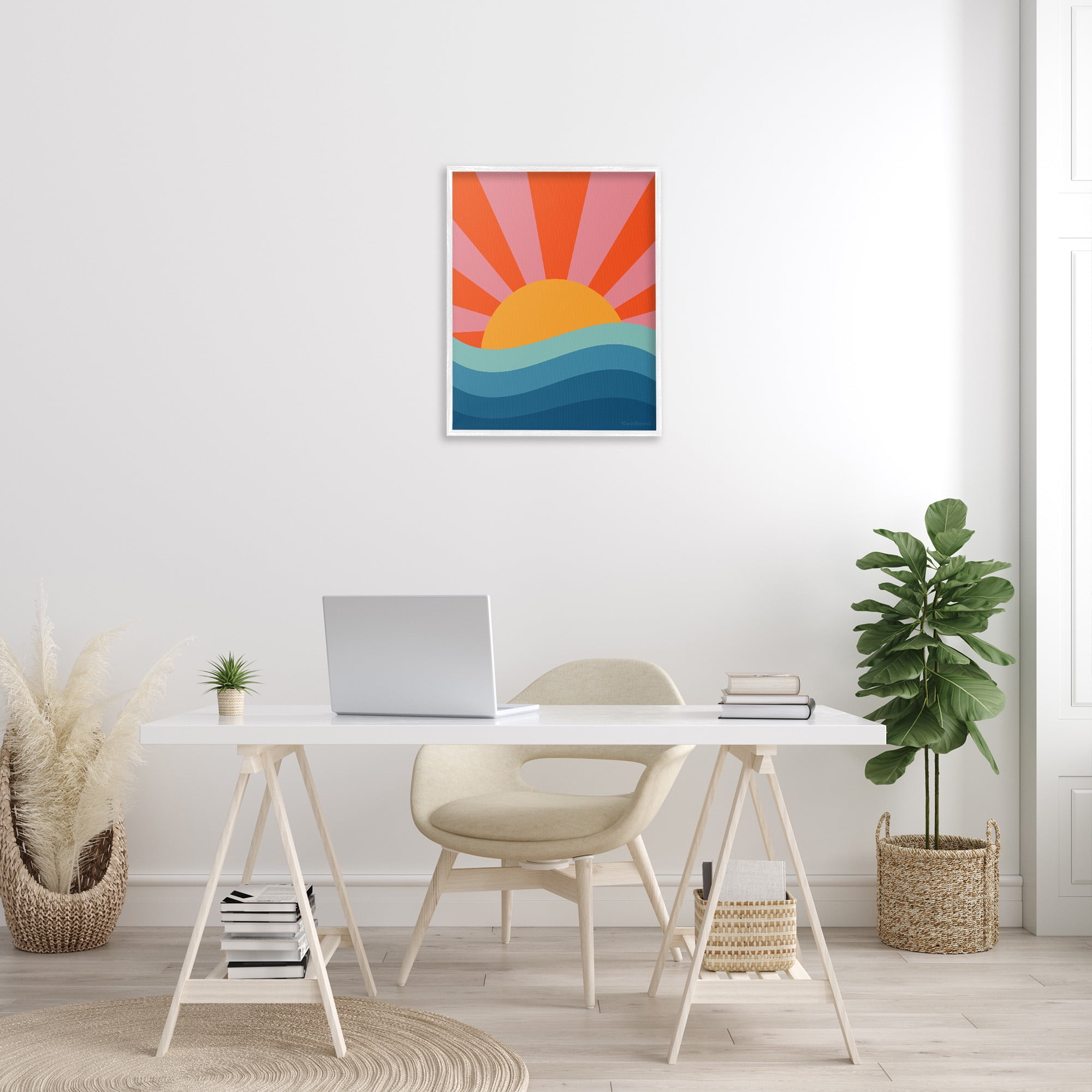 Stupell Industries Sun Rays on Sea Landscape Painting White Framed Art Print Wall Art, 24 x 30