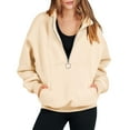 thumbnail image 2 of 3/4 Zip Pullover Womens，2023 Women's Quarter Zip Long Sleeve Sweatshirt Oversized Casual Fall Winter Fashion Hoodies Pullover Tops Blouses Tee Shirts, 2 of 6