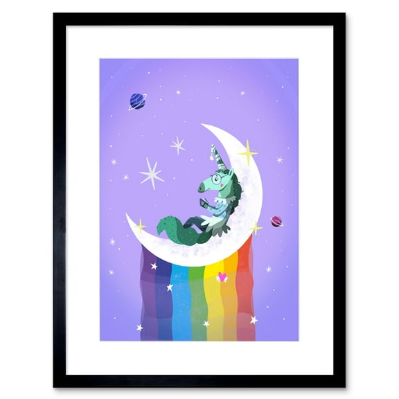 Unicorn Moon Rainbow Stars Framed Art Print