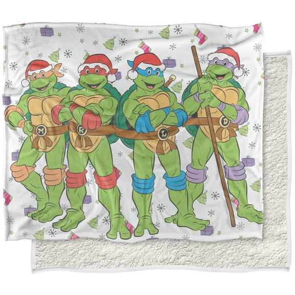 TMNT Teenage Mutant Ninja Turtles Blanket, 50'x60' Holiday Heroes Silky Touch Sherpa Back Super Soft Throw Blanket