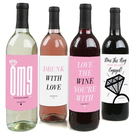 Big Dot of Happiness Omg You re Getting Married – Engagement Party Gift for Women – Wine Bottle Label Stickers – Set of 4