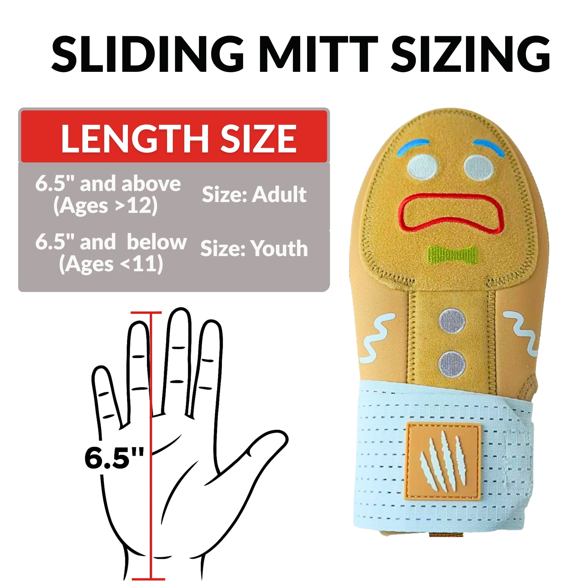 Baseball Sliding Mitt - Youth and Adult Sizes - Drippy Accessory Gingerbread Man, Ice Cream, Miami Color, Christian Cross, Left & Right Hands, Hand and Wrist Protection (Gingerbread Man, Adult)