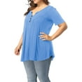 thumbnail image 3 of Women's Plus Size Henley V Neck Button up Tunic Tops Casual Short Sleeve Blouse Shirts, 3 of 7