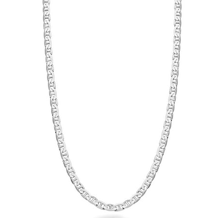 Miabella Italian Solid 925 Sterling Silver 3mm Diamond-Cut Solid Flat Mariner Link Chain Necklace for Women Men, Made in Italy (Length 20 Inches)