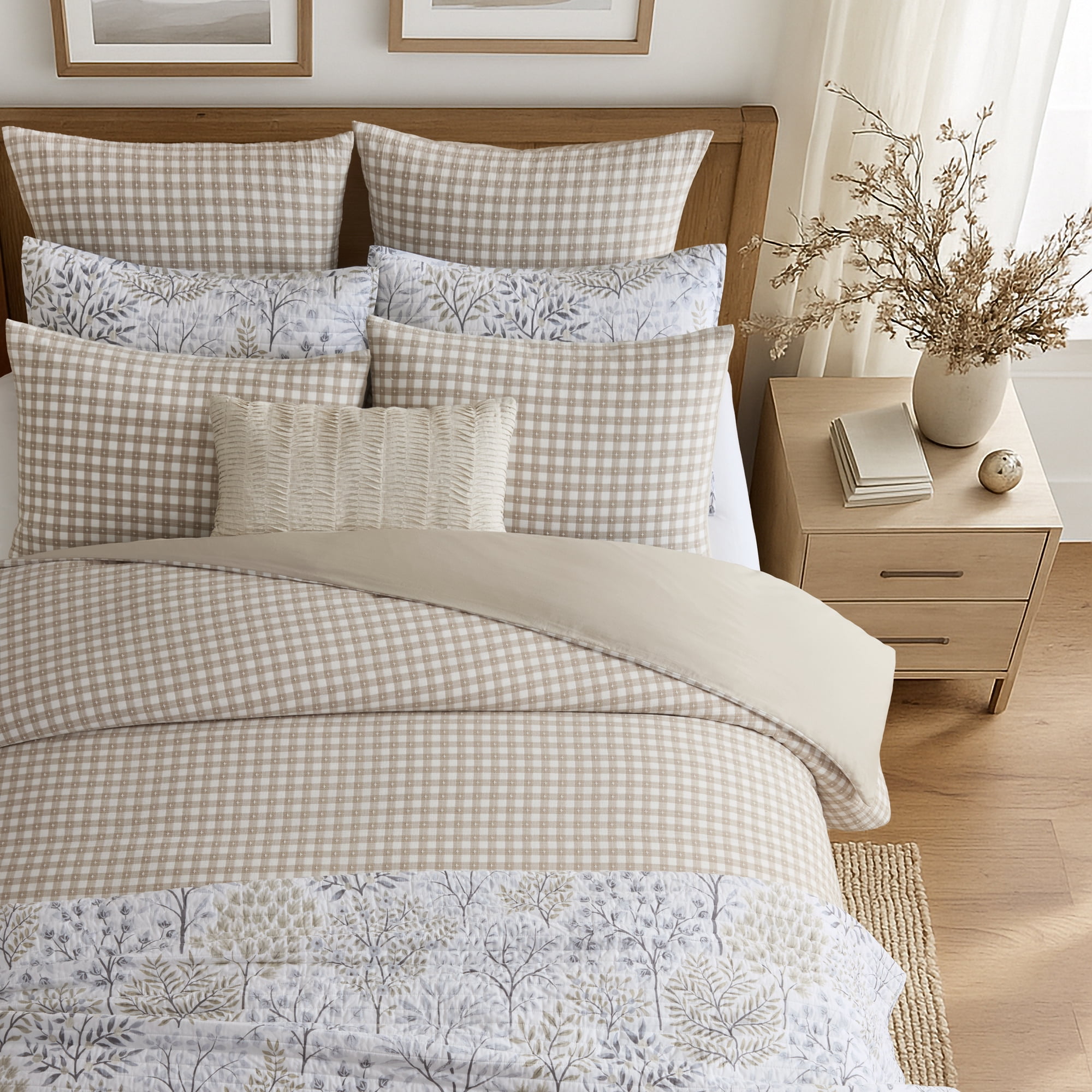 Levtex Home - Camden Gingham Stitch Taupe Duvet Cover Set - Full/Queen Duvet (90x94in) and 2 Standard Shams (20x26in) - Textured Gingham - Taupe and Cream - Button Closure - Cotton