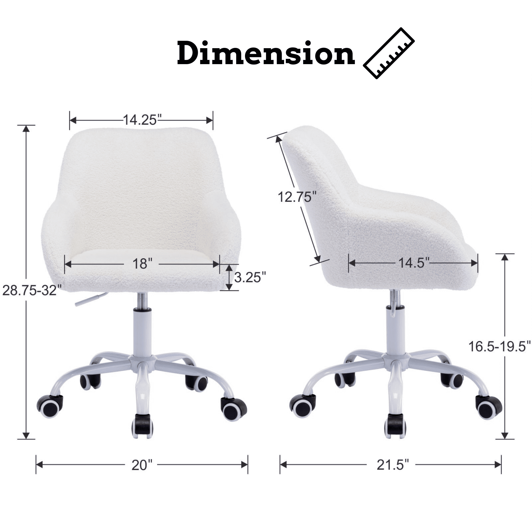 Dayalane Kids Desk Chair, Adjustable Swivel Faux Fur Study Chair with Armrests, Comfy Upholstered Computer Chair for Boys and Girls, Cute Computer Chair for Children, White
