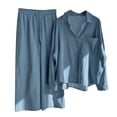 thumbnail image 1 of Conjunto informal de camisa retro de algodón con botones y pantalones cortos holgados de cintura alta con bolsillos para mujer - Conjunto de dos piezas para primavera/verano, 1 of 4