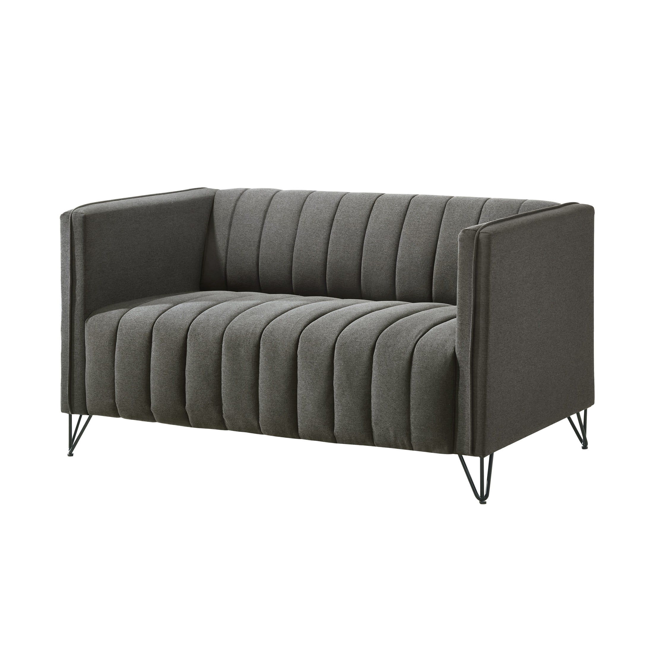Home Design Kurtis 2-Piece Living Room Set with Square Arm Loveseat and Sofa, Channel-Tufted Upholstery, Gray