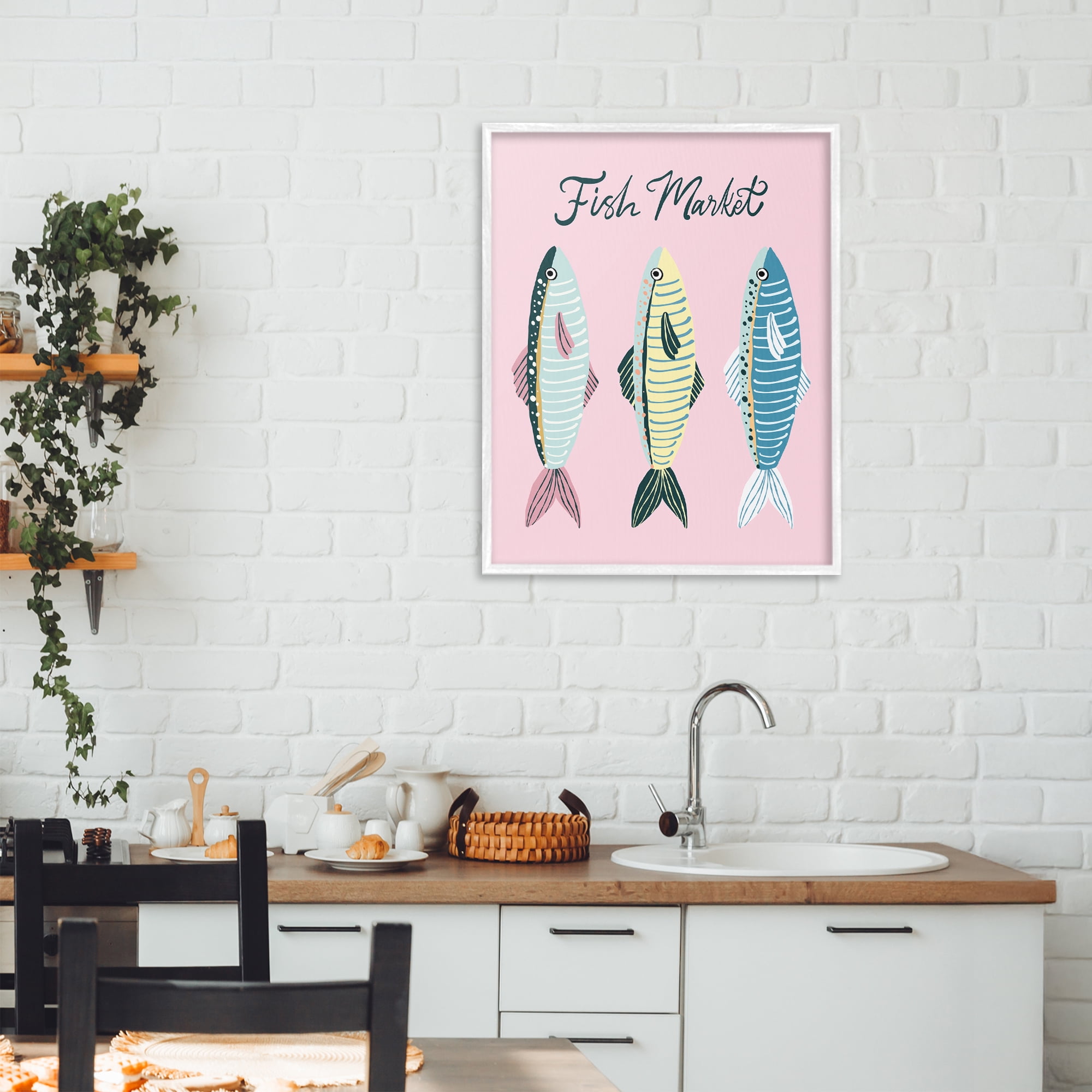 Stupell Industries Quirky Coastal Fish Market White Framed Giclee Art, design by Hey Bre! Creative Studio