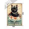 thumbnail image 5 of Life's at Ease with an Ocean Breeze Black Cat Aluminum Sign 12x8 inches Vintage Metal Sign Beachy Nautical Cottage Summer Tiki Home Outdoor Decor, Housewarming Gift for Beach Lovers, 5 of 6