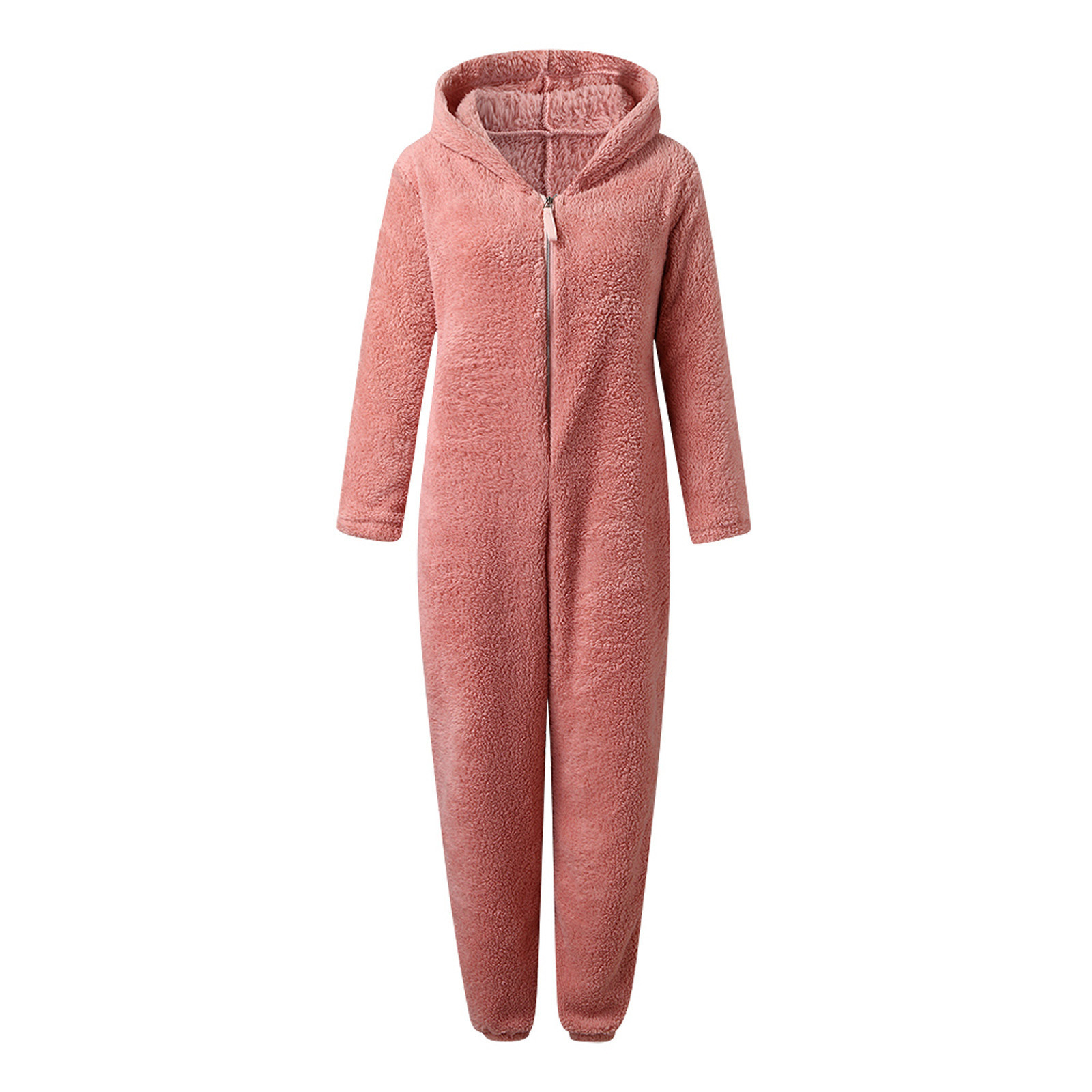 Jsaierl Women Onesies Fluffy Fleece Jumpsuits Sleepwear Plus Size Hood Sets Pajamas For Adult