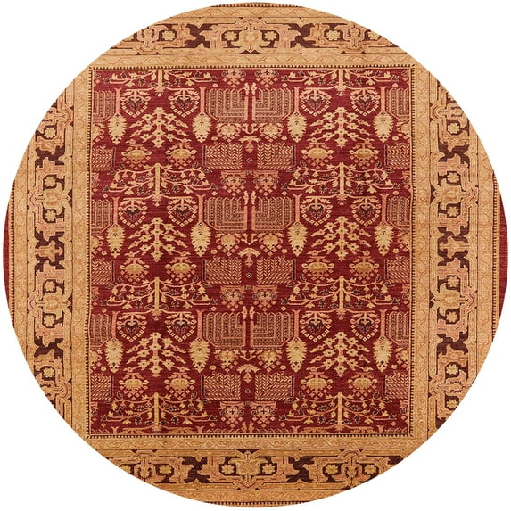 Ahgly Company Machine Washable Indoor Round Industrial Modern Red Area Rugs, 8' Round