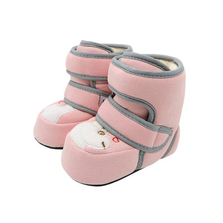 

Daeful Girls Boys Soft Shoe Magic Tape Winter Bootie Plush Lining Ankle Boot Non-slip Cute Booties School Crib Shoes Pink 4.5C