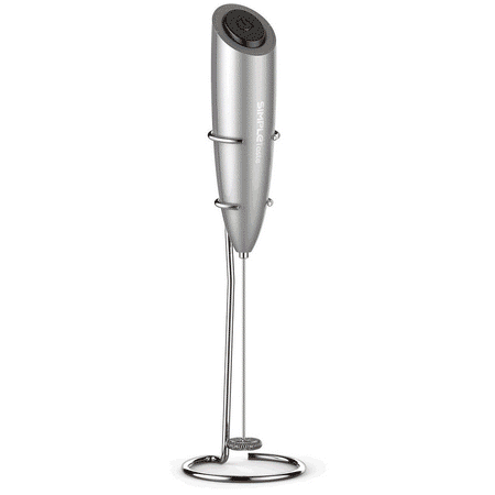 Turbo Milk Frother (SimpleTaste Electric Foam Milk Frother, One Touch Handheld Battery Operated Whisk with Stainless Steel Stand, for Cappuccinos, Bulletproof Coffee, Latte,)