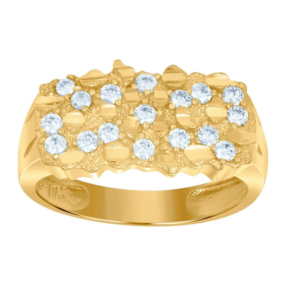 10k Yellow Gold Mens Cubic Zirconia Nugget Fashion Ring 10.6x3.7mm Wide Ring for Men - 4.2 Grams