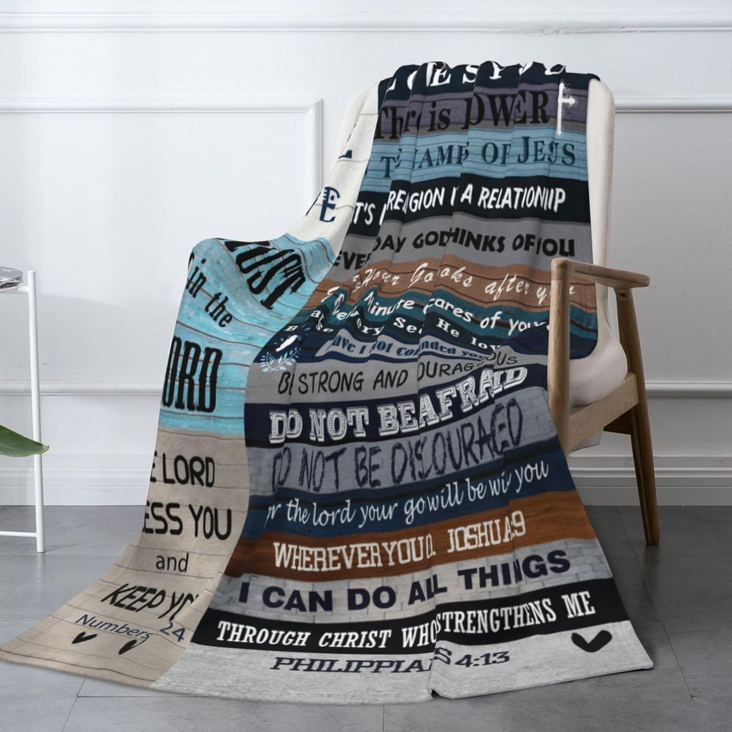 Christian Blanket Birthday Gifts for Women Men, Inspirational Scripture Throw Blanket with Bible Verse Religious Gifts (Navy, 60x80 inch, Navy Letter)