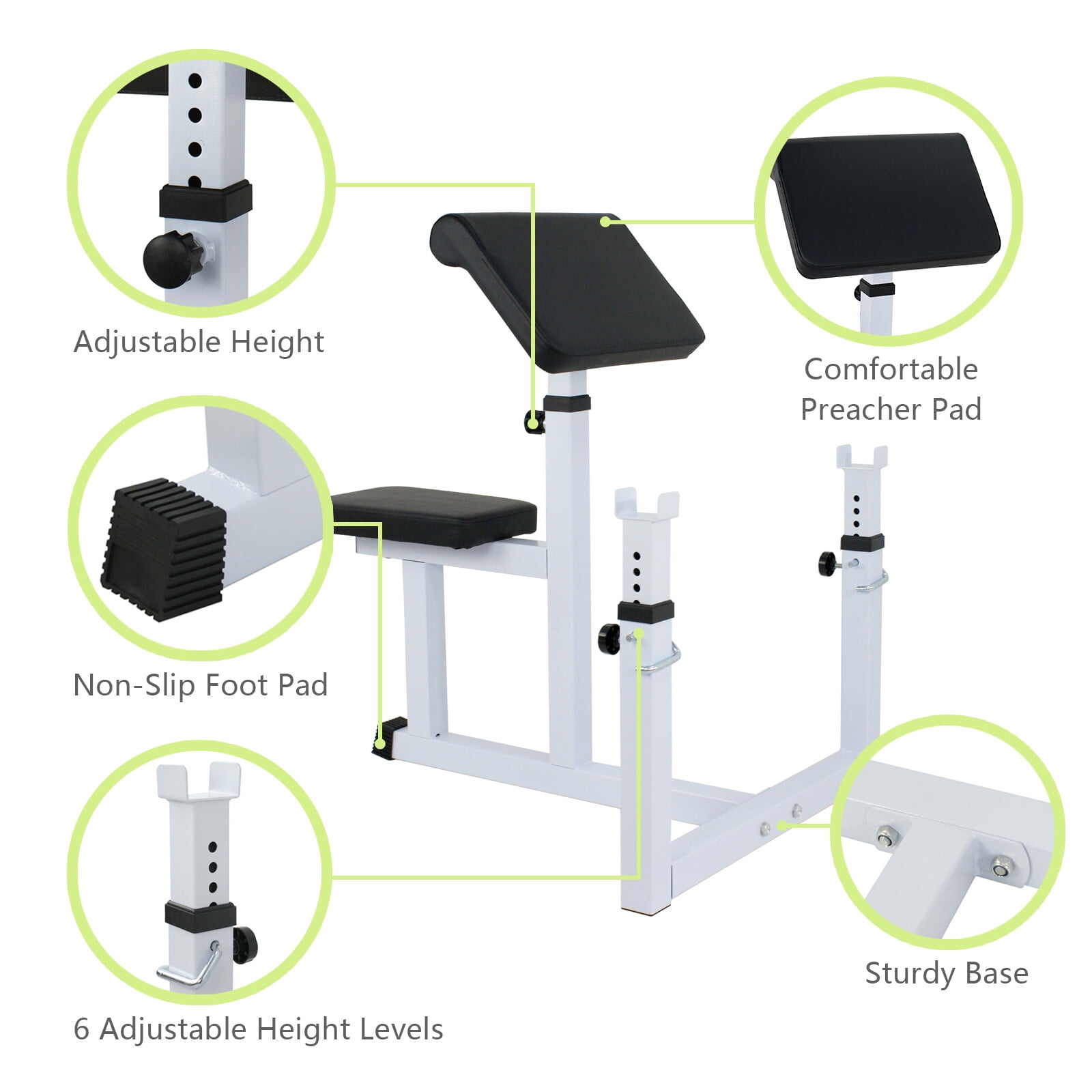 ZenSports Adjustable Preacher Curl Bench Bicep Curl Weight Bench Max.550lbs Home Gym Fitness Equipment