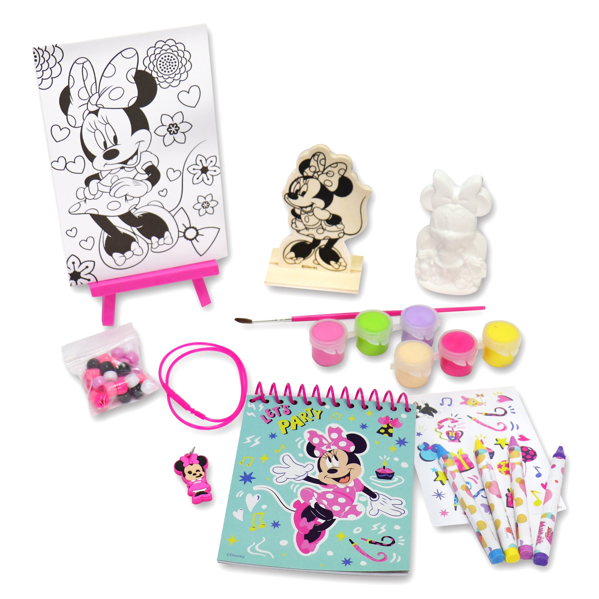 Tara Toy: 5-In-1: Creativity Tub - Minnie - Make Your Own Necklace, Canvas-Wood-Plaster Painting, Stickers & Coloring, Disney Junior, Kids Ages 3+