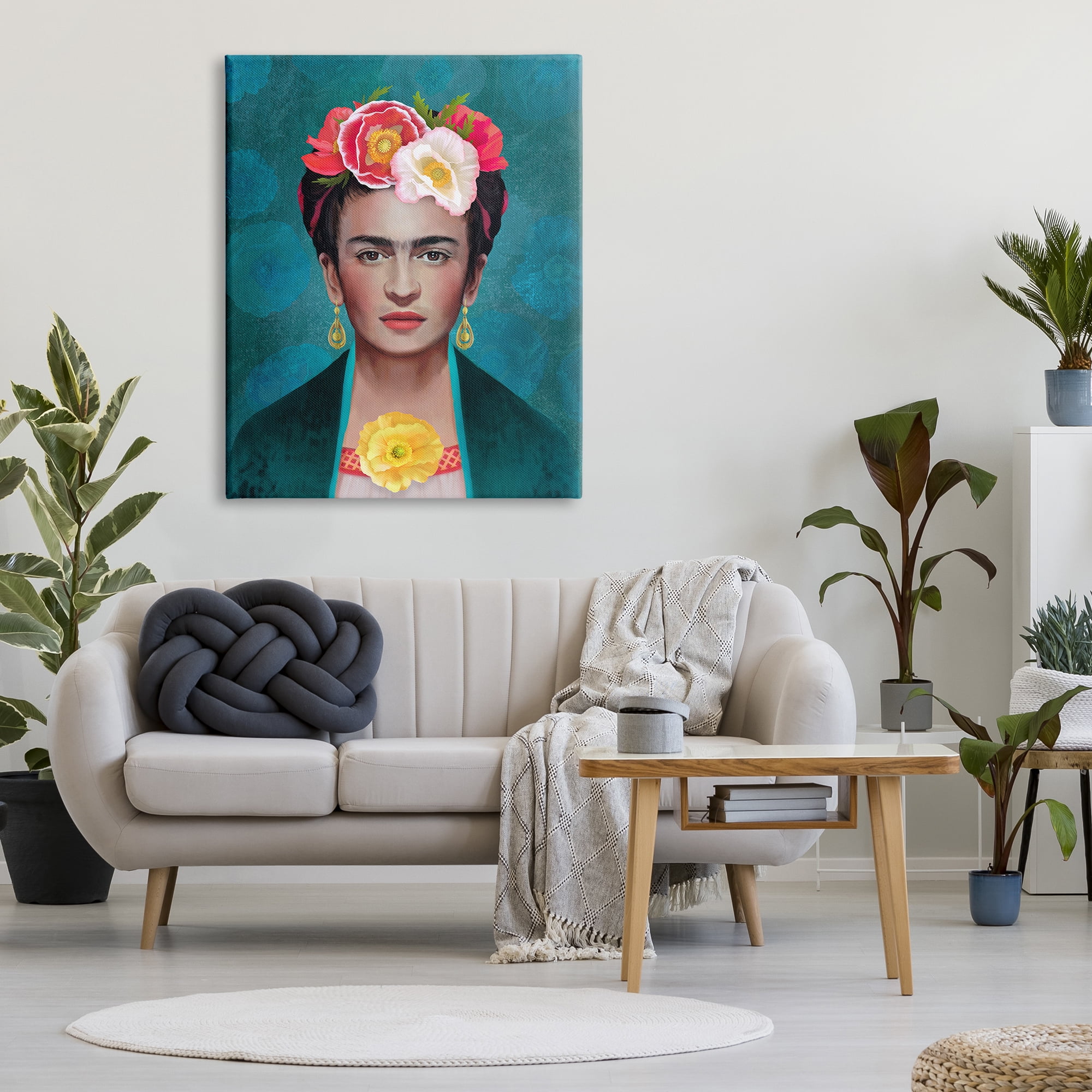 Stupell Industries Frida Kahlo Floral Portrait Botanical & Floral Painting Gallery Wrapped Canvas Print Wall Art, 36 x 48