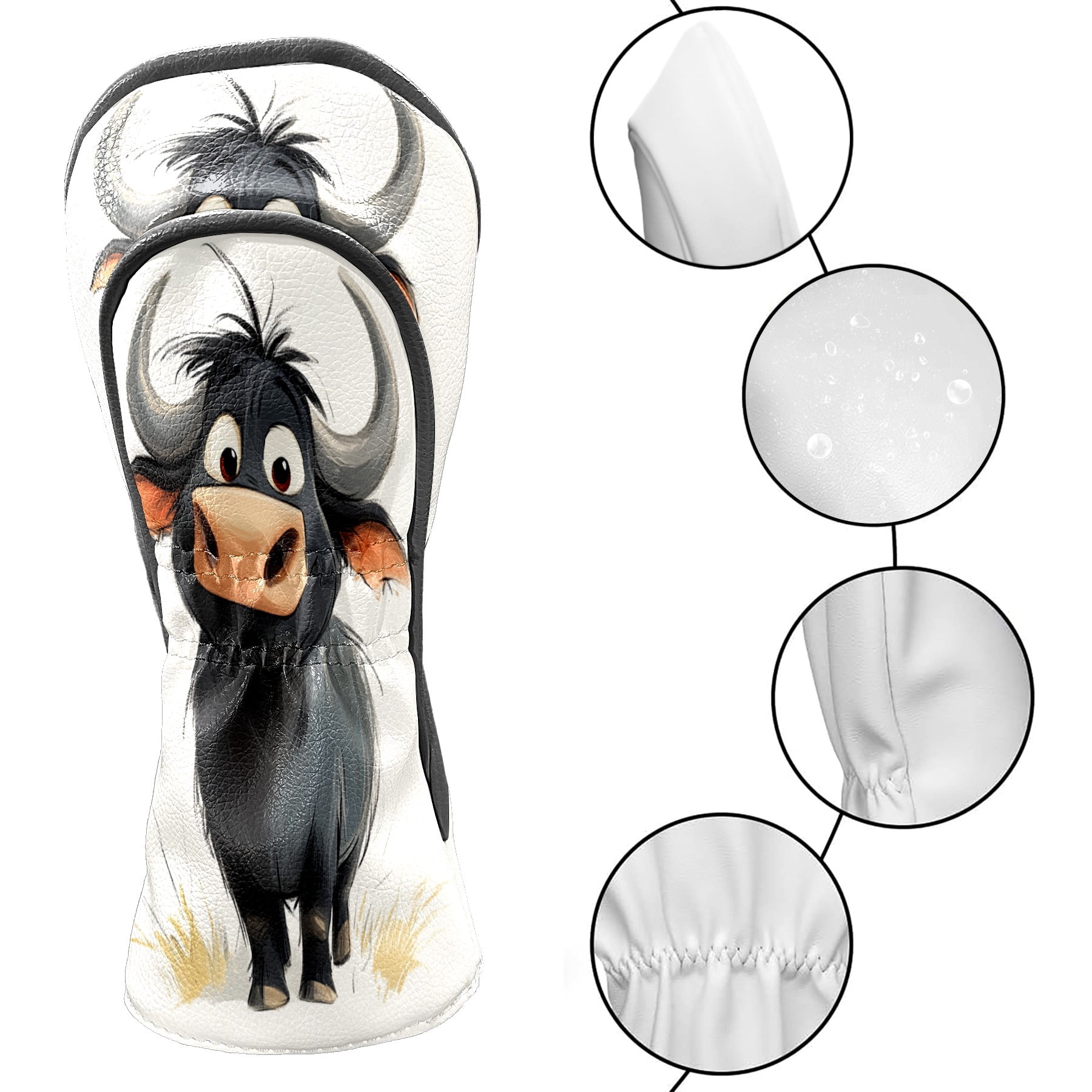 Golf Club Head Cover Waterproof Leather Golf Accessories HeadCovers Set Driver Headcover for Women Men Cute Water Buffalo Pattern