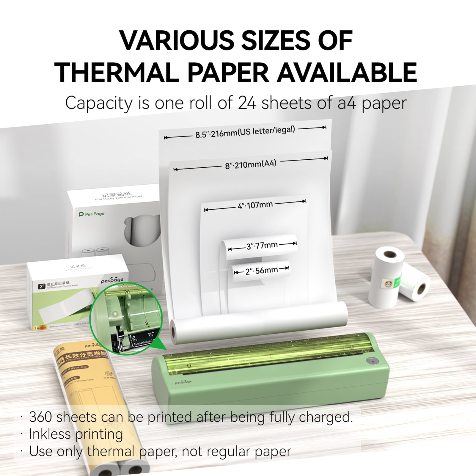 Portable Printer Wireless for Travel,  Thermal Printer Support 8.5" X 11" US Letter, Compatible with Android, iOS and Laptop, Inkless Printer for Home Office