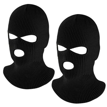 Ponpon 3 Hole Full Face Ski Mask, 2Pcs Unisex Knitted Face Neck Warm Mask Balaclava, Winter Outdoor Sports Windproof Beanie Hat Cover Cap for Men and Women, Black