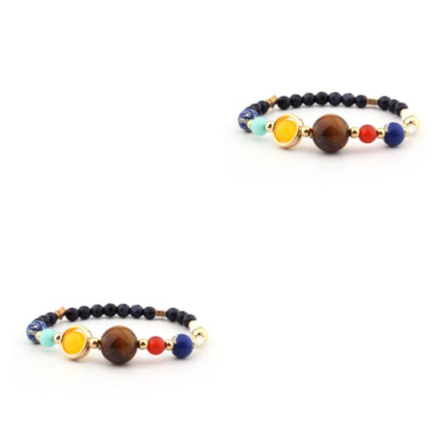Justharion Solar Systems Bracelet Stylish Unisex Handmade Elastic Replacement Decorative Bangle Jewelry Ornament Birthday Gift Type 2 2PCS