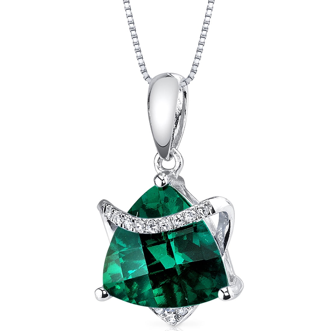 Round Shape Green Emerald Bar Pendant Necklace 14K White Gold Over Silver 