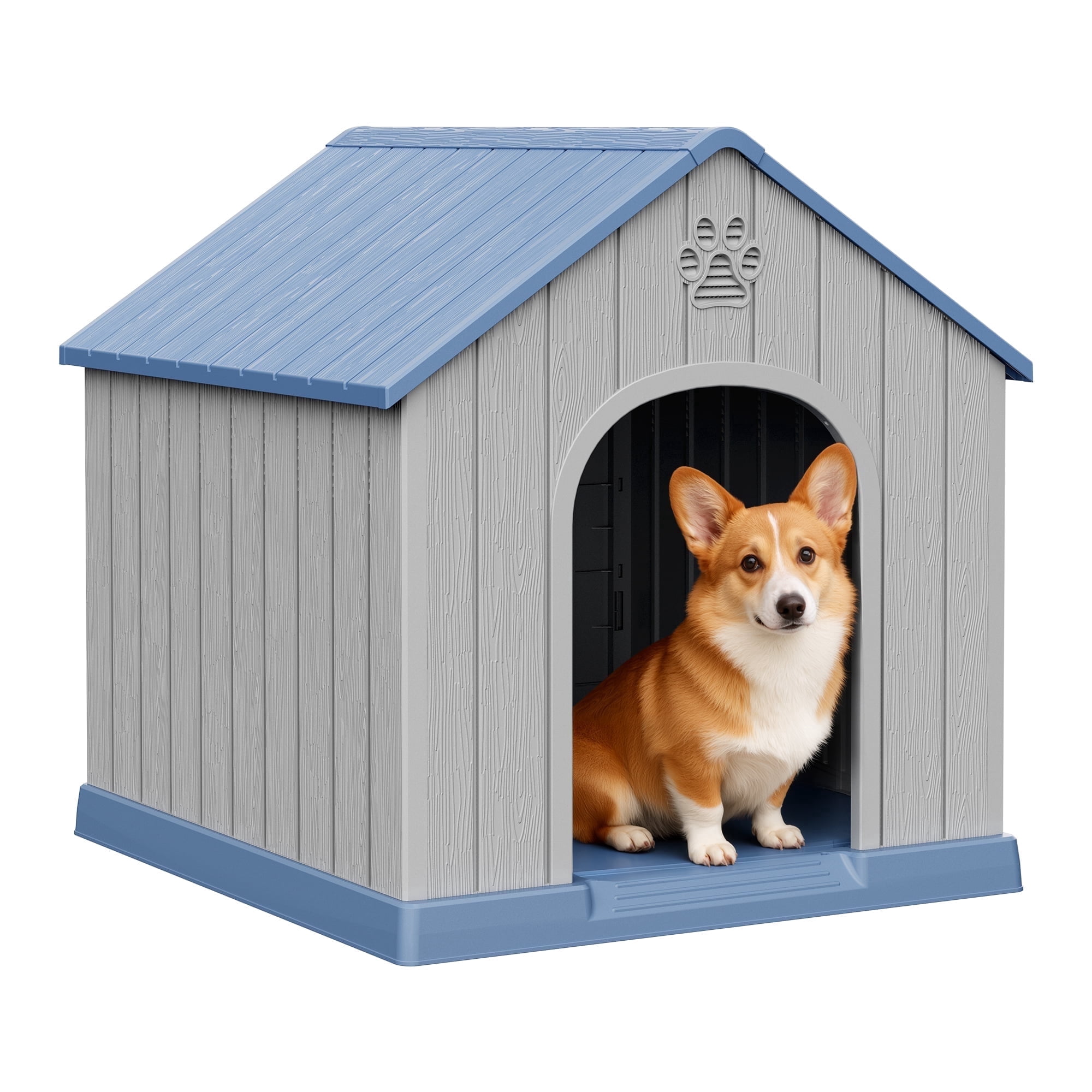 Nihsuao Dog House for Small Medium Dogs, Durable PP Waterproof Outdoor & Indoor Dog Shelter with Air Vents, Elevated Floor, Easy Clean and Assemble, Blue (23.6"L×26"W×25.8"H)