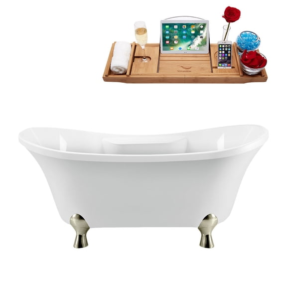60" Streamline N902BNK-BNK Clawfoot Tub and Tray With Internal Drain
