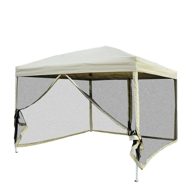 Outsunny 10' x 10' Easy Pop Up Canopy Shade Tent with Mesh Sidewalls