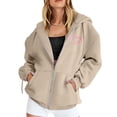 thumbnail image 4 of NinXxx Women's Cancer Prevention Zipper Long Sleeve Pocket Drawstring Hoodie Khaki L, 4 of 6