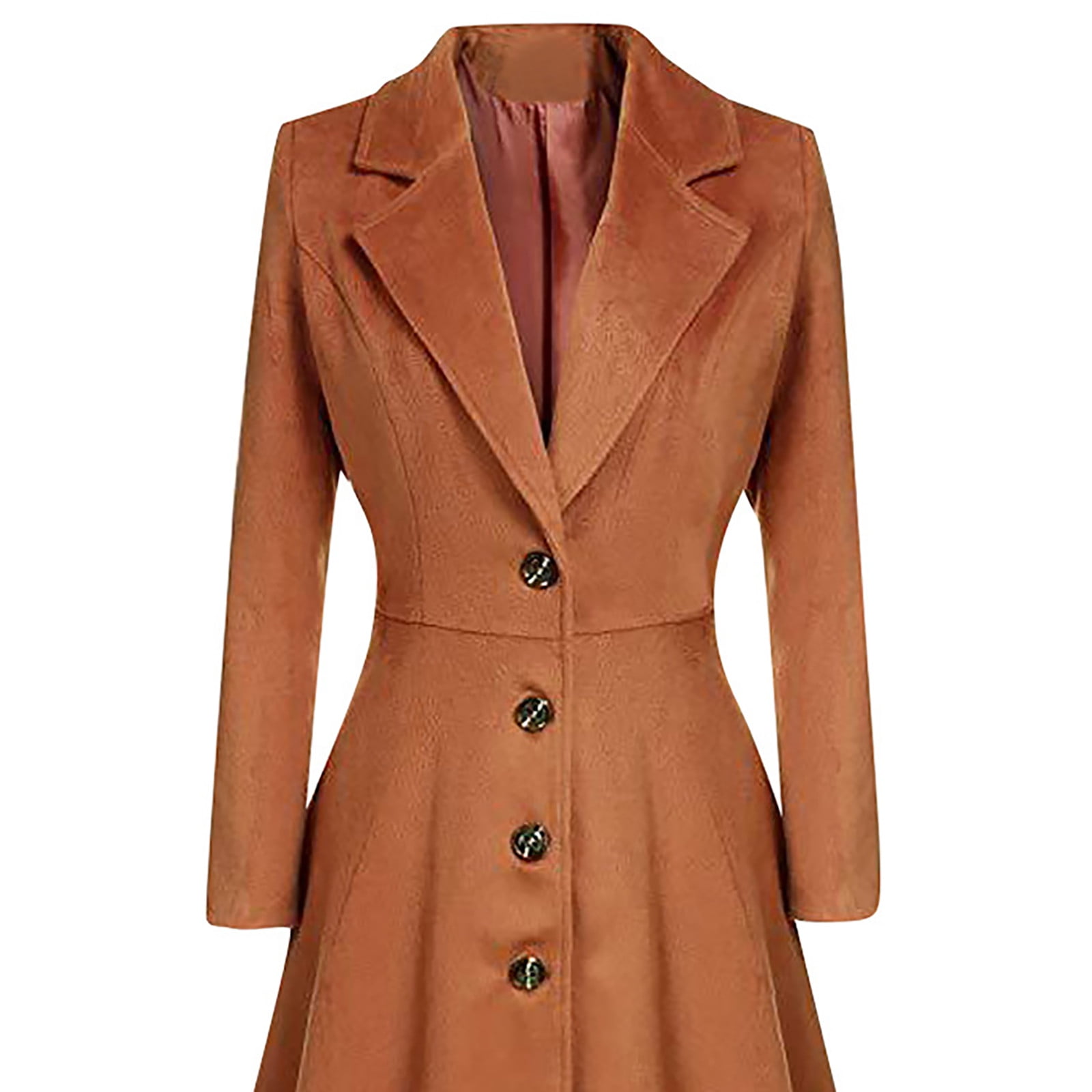 Women Coats and Jackets Womens Winter Lapel Button Long Trench Coat Jacket Ladies Overcoat Outwear