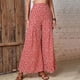 thumbnail image 3 of Pantalones de pierna ancha de cintura alta, estampado floral, fluidos, sueltos, informales, transpirables, suaves, pantalones de mujer para el hogar, rojo, M, 3 of 8
