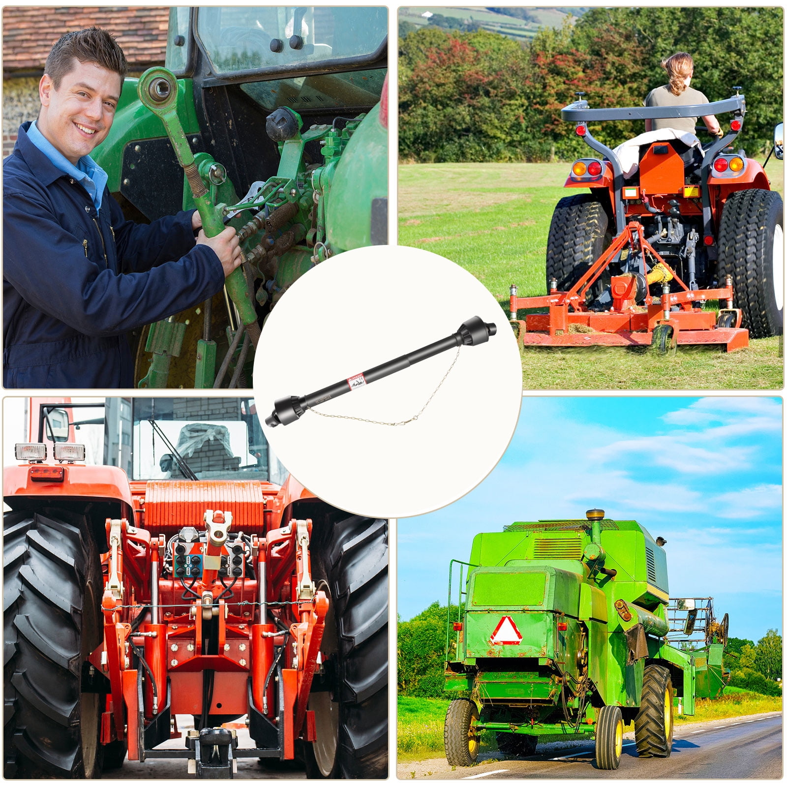 VEVOR 1-3/8” PTO Drive Shaft, 6 Spline Tractor and Round Implement End, 30” - 39” Brush Hog, Black, for Finish Mower, Rotary Cutter