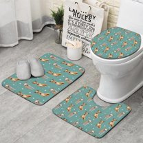 Chihuahua and Footprints Bathroom Rugs Sets 3 Piece,Toilet Cover Set,Absorbent Non Slip Bathroom Mats Sets with U-Shaped Contour Rug Toilet Rug Set