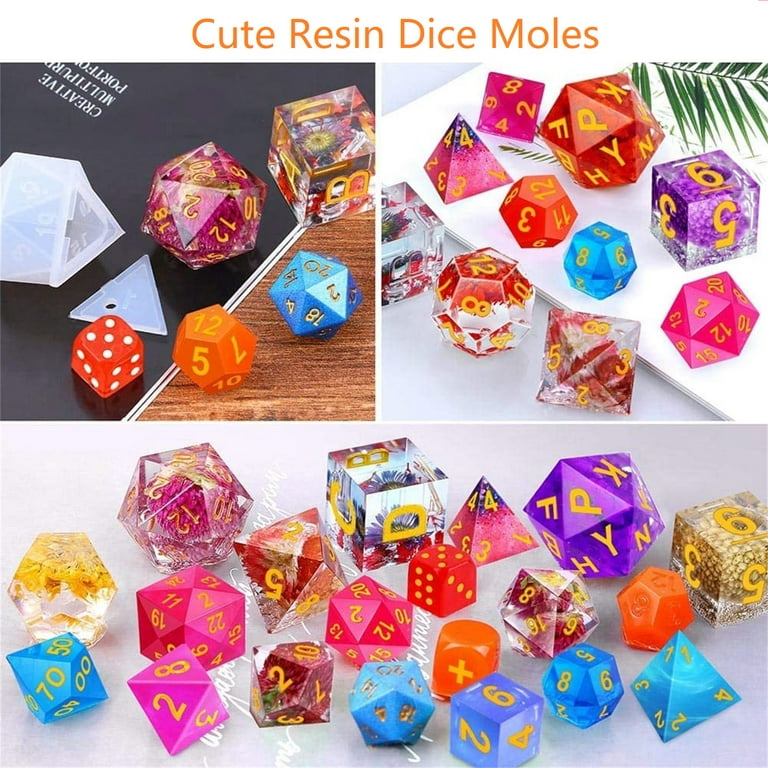7 Pcs Dice Epoxy Resin Molds, TSV Multiple Shapes Polyhedral Dice Molds,  Clear Silicone Casting Molds for DIY Jewelry Crafts, Table Games Dice,  White and Transparent, Flexible, Easy to Use and Clean 