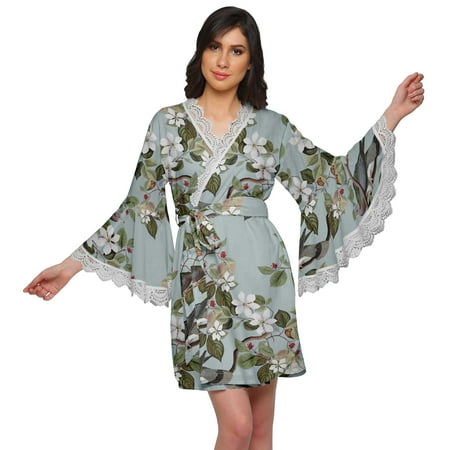 

Moomaya Printed Robe For Women Dressing Gown Short Cotton Summer Bathrobe