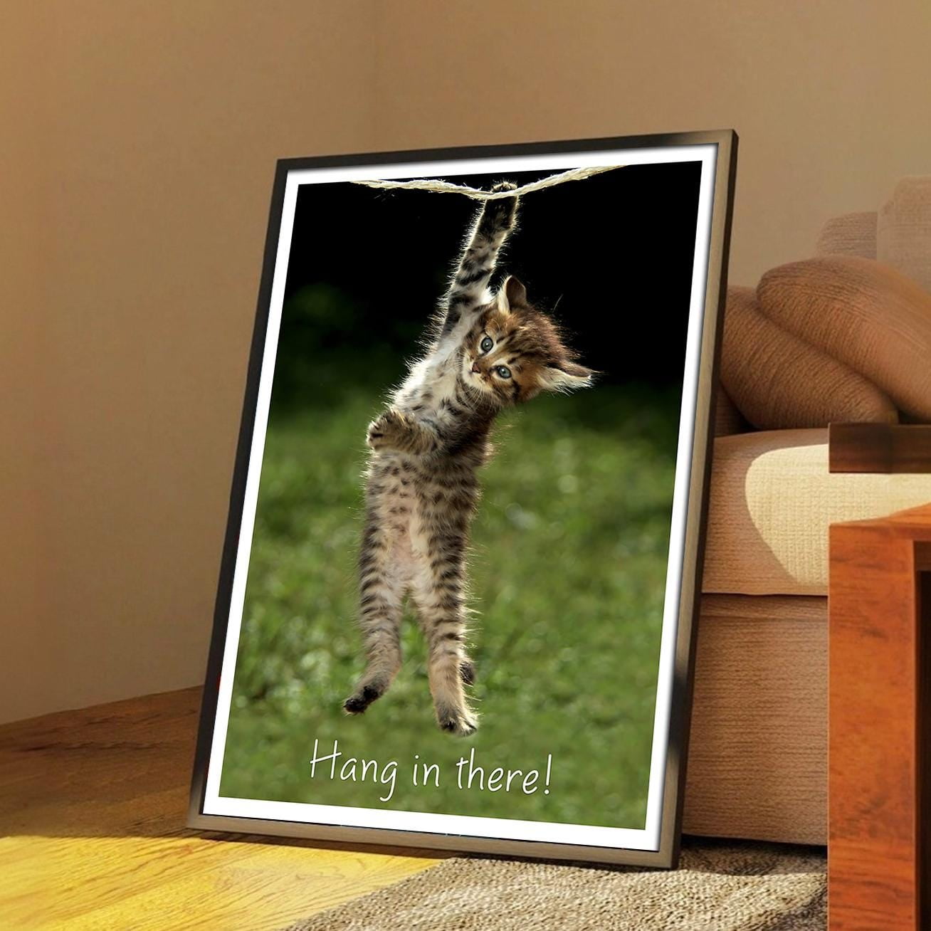 SHIRVA Vintage Cat Canvas Print Retro Motivational Wall Art Hang in There Poster Style Cute Home Decor Unframed Canvas 16x24in