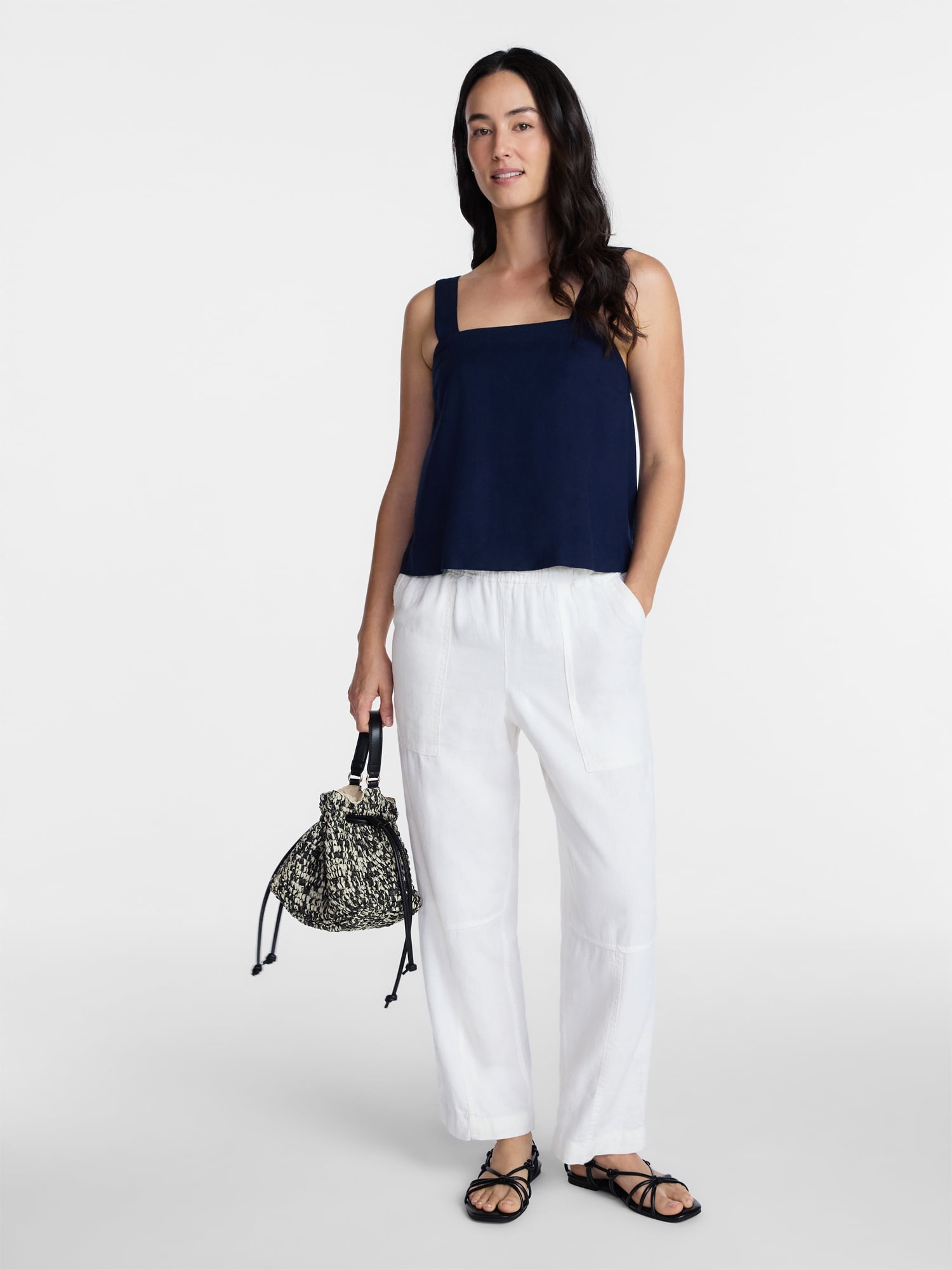 Time and Tru Women's Linen Blend Square Neck Tank Top, Sizes XS-XXXL