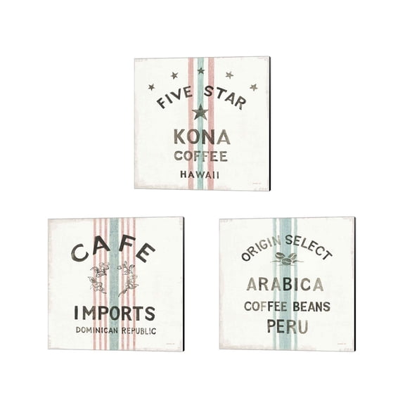 Great Art Now Wake Me Up Coffee Sack by Danhui Nai 3 Piece Canvas Art Set Each 14"W x 14"H