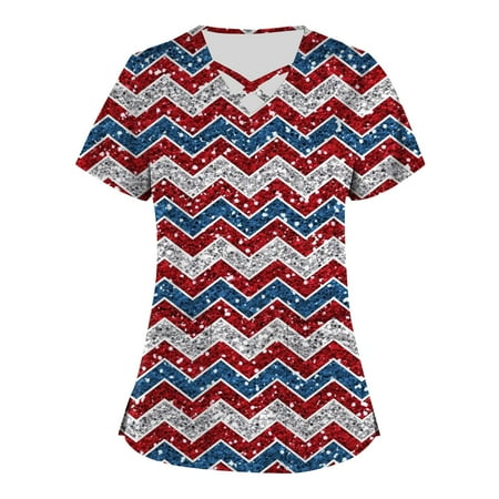 

Fashion Gift! MIARHB Plus Size independence Day Printed Scrub Working Uniform Tops for Women Cross V-Neck Short Sleeve Fun T-Shirts Workwear Tee with Pockets dresses for women 2023 Gray XXL