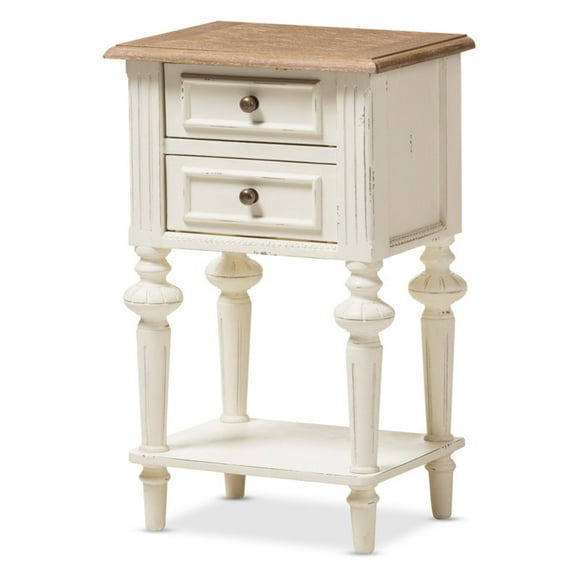 Baxton Studio Marquetterie French Provincial Style Weathered Oak and White Wash Distressed Finish Wood Two-Tone 2-Drawer and 1-Shelf Nightstand