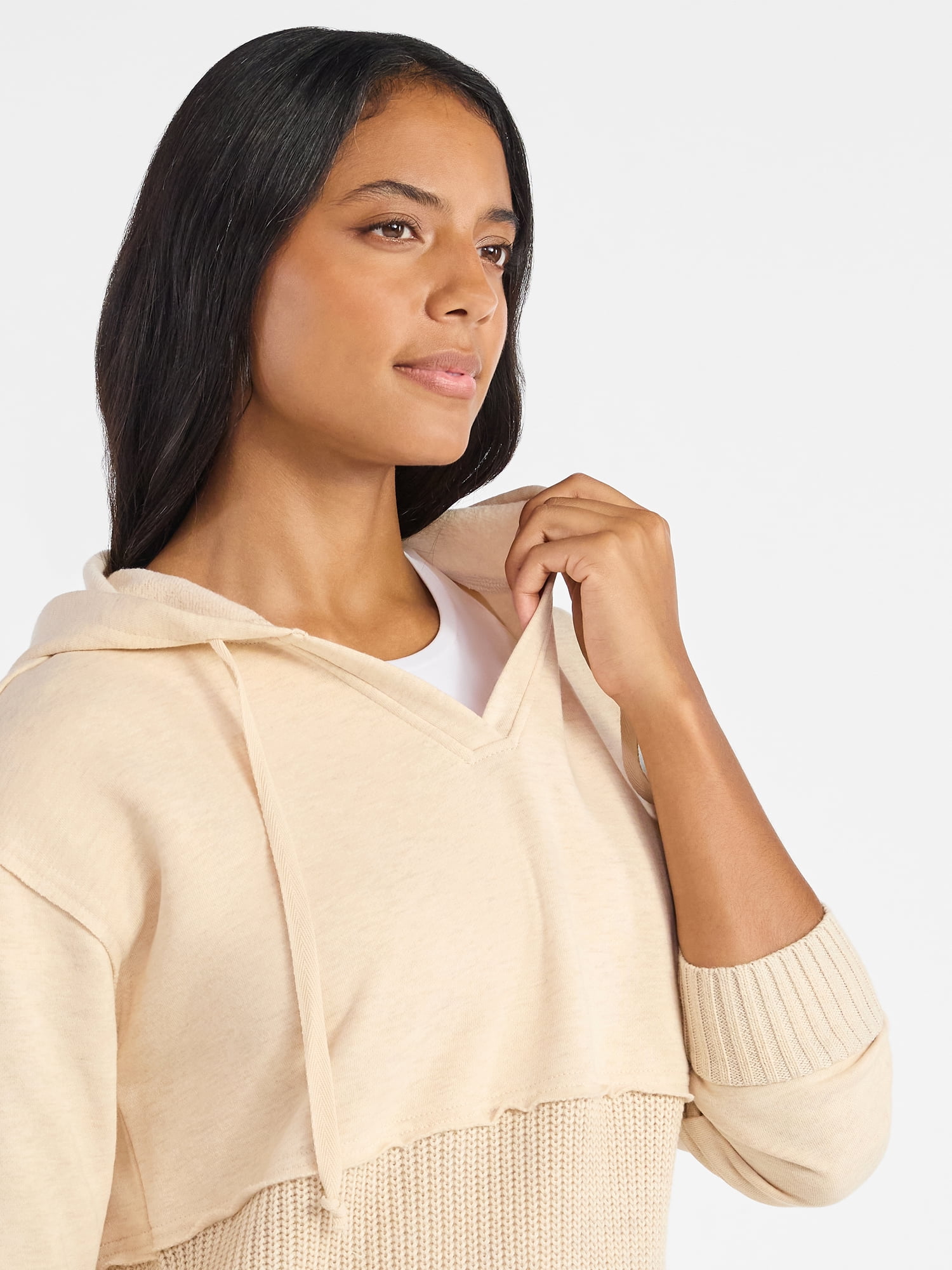 Time and Tru Women's and Women's Plus Fashion Mixed Media Hoodie, Sizes XS-4X