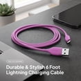 thumbnail image 2 of Powertek Ultra 6ft USB-A to Lightning Cable, Pink, Silicone with PVC Mesh Jacket, Smooth Data Transfer, MFi Certified Charging Cable, 2 of 6