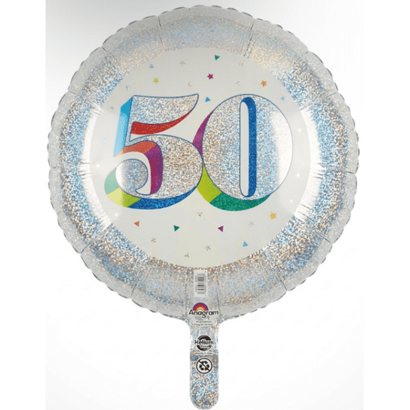 Anagram 50th Birthday Holographic Rainbow Foil Balloon