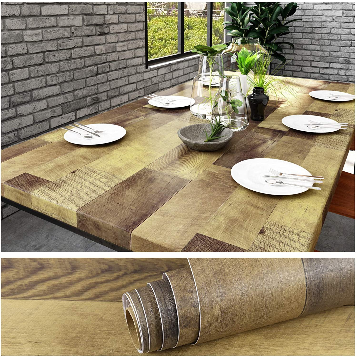 VEELIKE Brown Wood Plank Contact Paper for Countertops Waterproof Peel