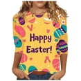 thumbnail image 1 of ZVAVZ T-Shirts de Pâques pour Femmes, Blouse à Col Rond Imprimé Lapin de Pâques, Manches 3/4, Jaune m, 1 of 5
