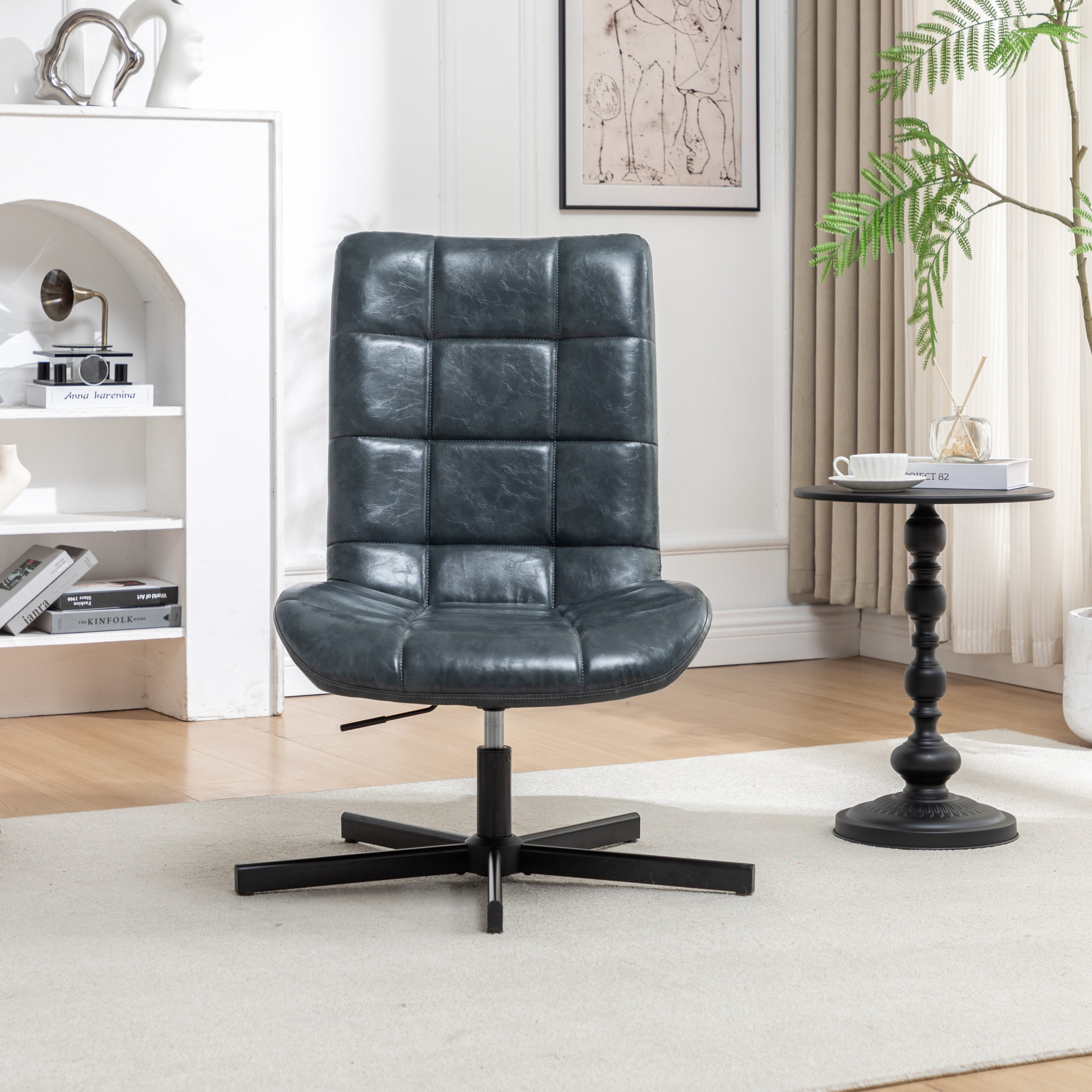Roundhill Furniture Arlena Faux Leather Tufted Swivel Accent Chair, Blue