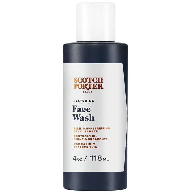 Scotch Porter limpiador facial restaurador | Limpiador en gel rico que no se desprende | Formulado con ingredientes no tóxicos, libres de parabenos, sulfatos y siliconas | Vegano | Botella de 4 onzas